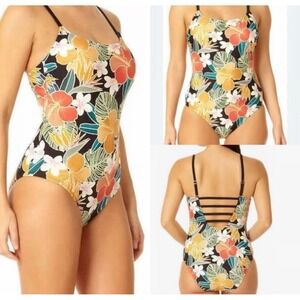 Hurley Caribbean Dreamin One Piece Swimsuit Medium Floral Spaghetti Strap SPF 50